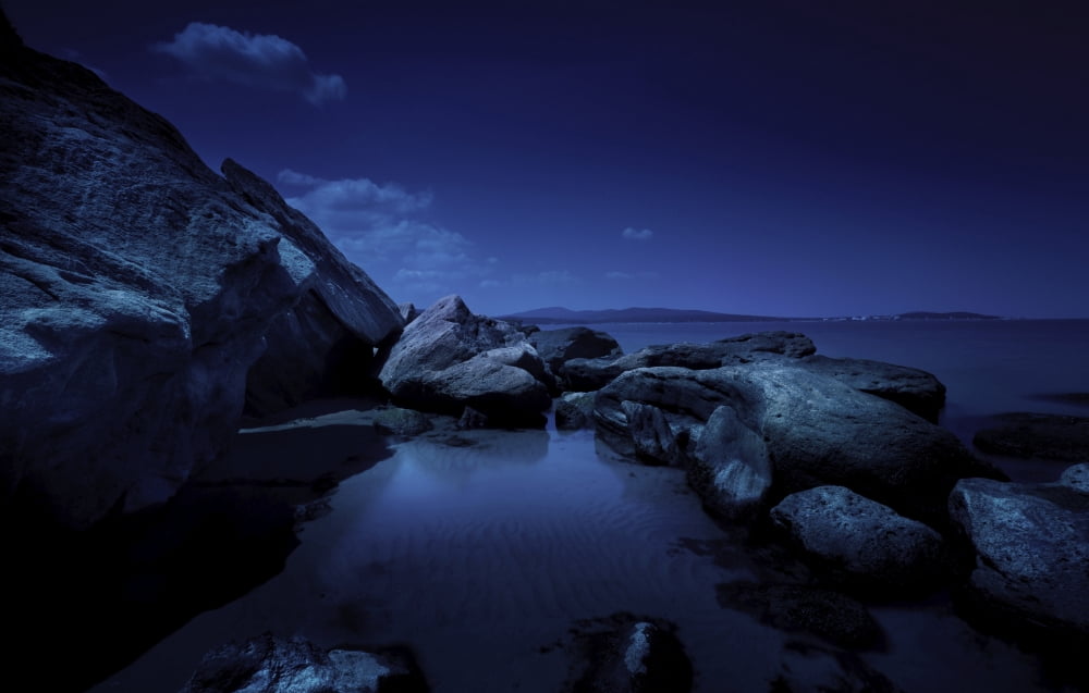 Large rocks in a sea at night Burgas region Bulgaria Canvas Art - Evgeny KuklevStocktrek Images (36 x 23)