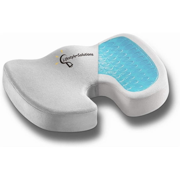 Large seat cushion with handle and anti-slip bottom, large gel memory foam seat cushion - orthopedic gel & memory foam - tailbone pad for tailbone pain - sciatica & back pain relief (gray)