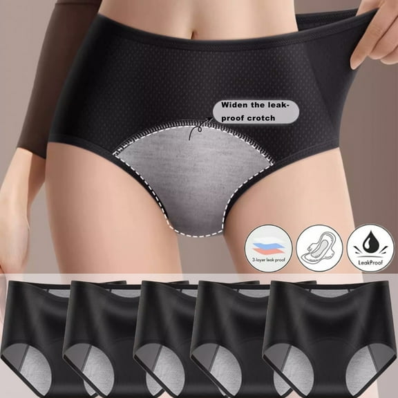 Large size Heavy Flow High Absorbency Period Underwear Women, Leakproof Panties Postpartum Menstrual Hipster Briefs Teens 5 Pack