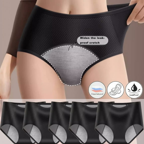Large size Heavy Flow High Absorbency Period Underwear Women, Leakproof Panties Postpartum Menstrual Hipster Briefs Teens 5 Pack