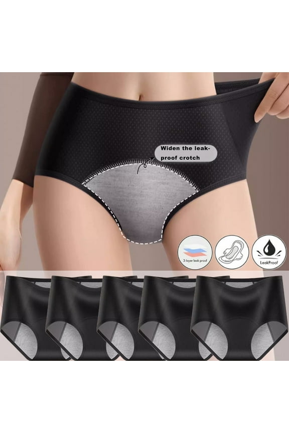Large size Heavy Flow High Absorbency Period Underwear Women, Leakproof Panties Postpartum Menstrual Hipster Briefs Teens 5 Pack