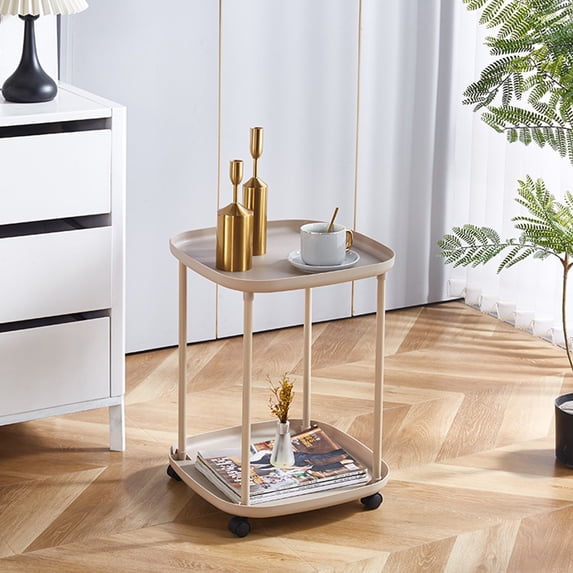 Large size Mobile Side Table with Storage, Cart Plastic Bedside Table, Portable Snack Caddy for Living Room, Bedroom, Dorm, Office