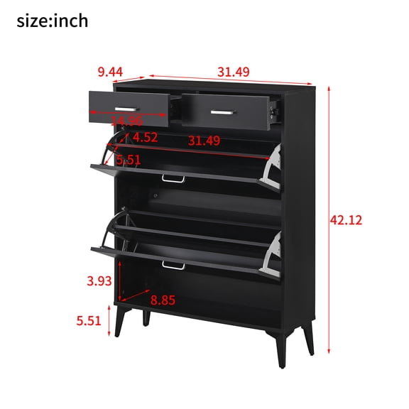 Large size Shoe Cabinet,Free Standing Tipping Bucket Shoe Rack Organizer with 2 Flip Drawers&2 Drawer,Modern Tipping Bucket for Entryway,Hallway,Bedroom-black