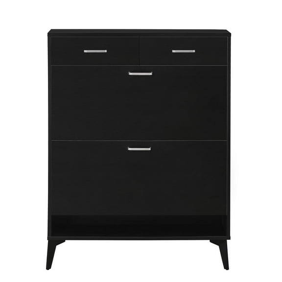 Large size Shoe Cabinet,Free Standing Tipping Bucket Shoe Rack Organizer with 2 Flip Drawers&2 Drawer,Modern Tipping Bucket for Entryway, Hallway, Bedroom