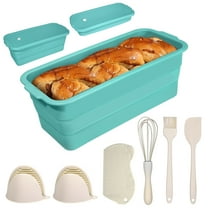 Large size foldable silicone bread loaf pan with lid,11x4.7 Inch easy to store non stick Bread Baking Pans,Sourdough Bread Pan with Baking Tool Supplies Kit for Homemade Bread, Cake(BLUE)