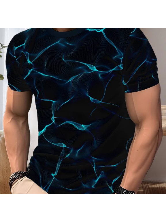 Large size men's black bottom red flame cloud trendy painted T-shirt, three-dimensional swirling red cloud texture printed short sleeves, dark trendy casual top