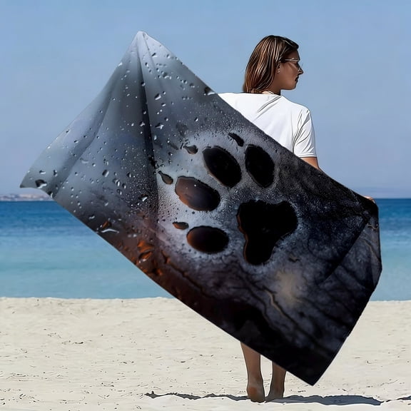 Large size soft beach towel, paw print pattern, microfiber bath towel, quick drying super absorbent, perfect for beach vacations, pool parties, camping trips, great gifts for pet owners and Christmas
