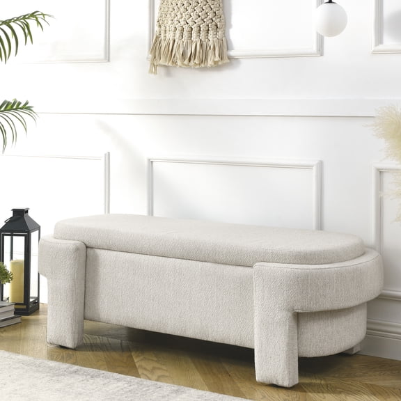 Large - sized Beige Bench | Storage for Home Office and Apartment | No Assembly Required