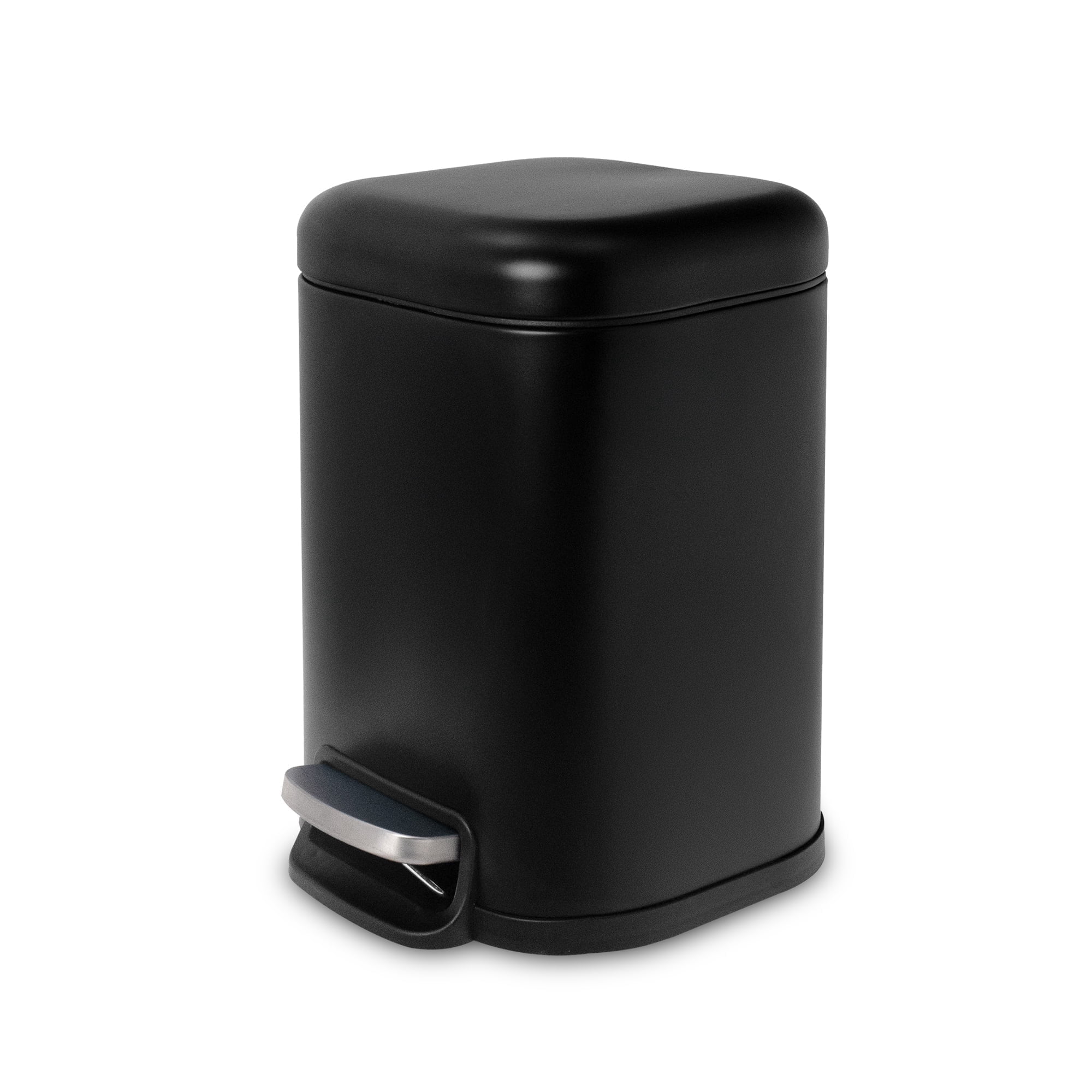 Acento Cubo Square Step Trash Can, 1.6 Gallon Compact Bathroom Waste Bin with Soft Close and Stay Open Lid, Removable Inner Bucket, Matte Black