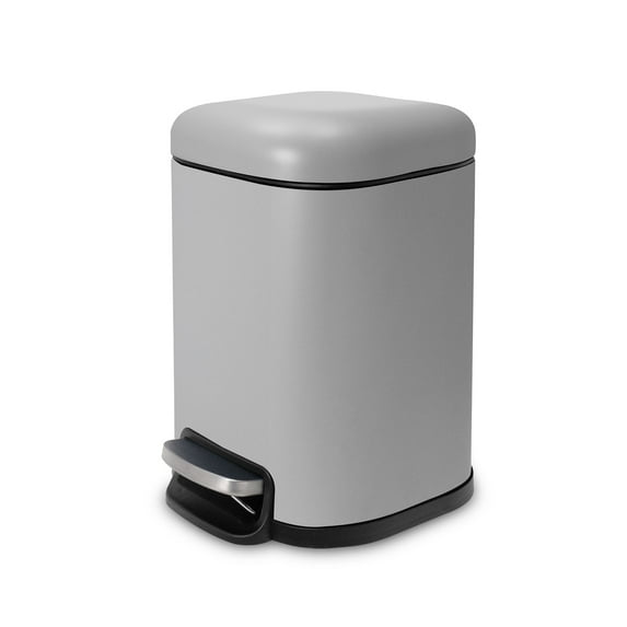 Acento 1.6 gal. Square Soft-Close Pedal Waste Bin for Bathroom, Bedroom, Home and Office, Step On Trash Can, Matte Gray