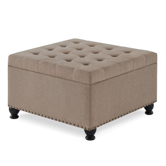 FunMay Oversized Square Storage Ottoman with Wooden Legs for Living Room, Linen / Foam