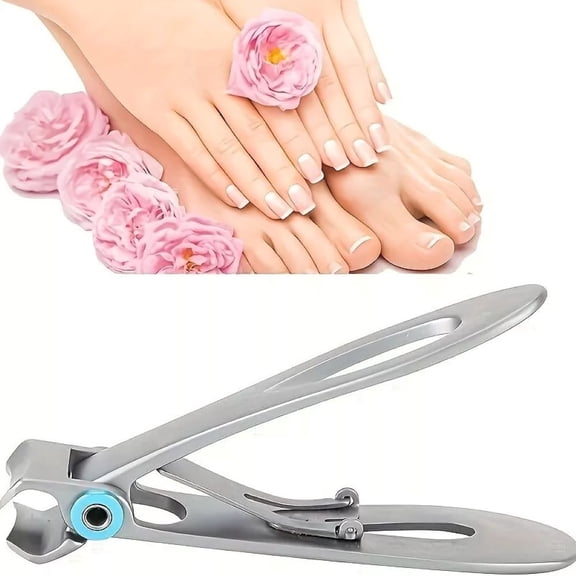 Large stainless steel toenail clipper, wide-jaw nail clipper, professional toenail and fingernail trimmer suitable for thick nails, silver