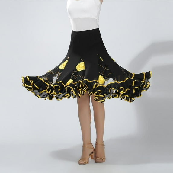 Large swing women flamenco skirt dress maxi skirt dance skirt dance dresses for Yellow