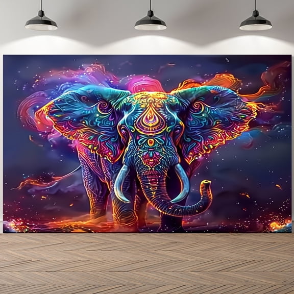 Large, vibrant elephant tapestry, a year-round wall decoration made of polyester, suitable for both indoor and outdoor use, including dormitories, bedrooms, parties, and outdoor décor.