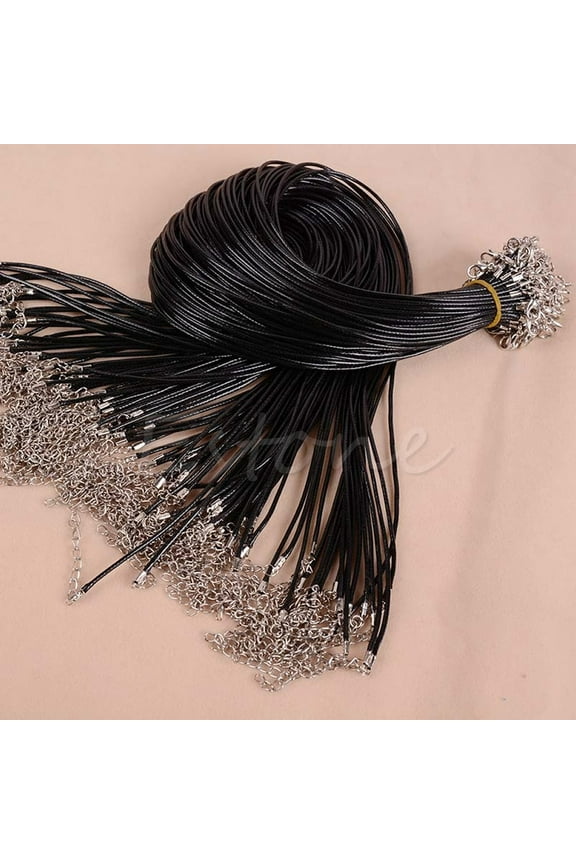 Large wholesale Black Fashion Leather Wax Rope Cord Necklace 18'' Clasp Chain