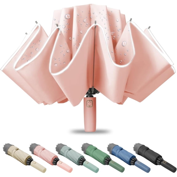 Large windproof travel umbrella, portable reverse folding car umbrella, compact inverted design, with waterproof canopy