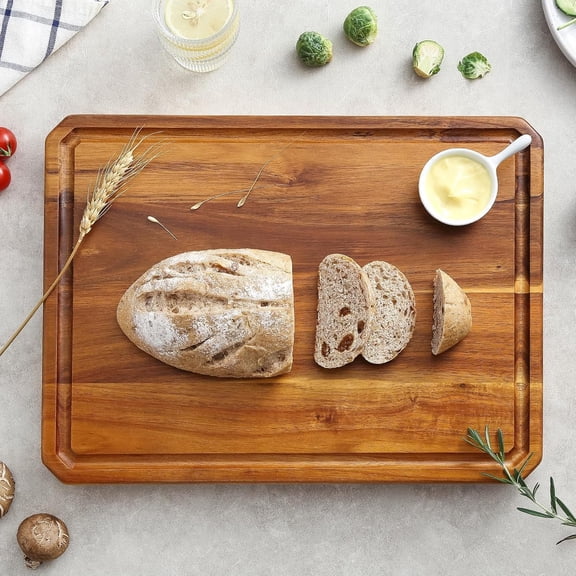 Large wood Cutting Board for Kitchen with Juice Handles Chopping Board Cheese Charcuterie Board (Striped cutting board)