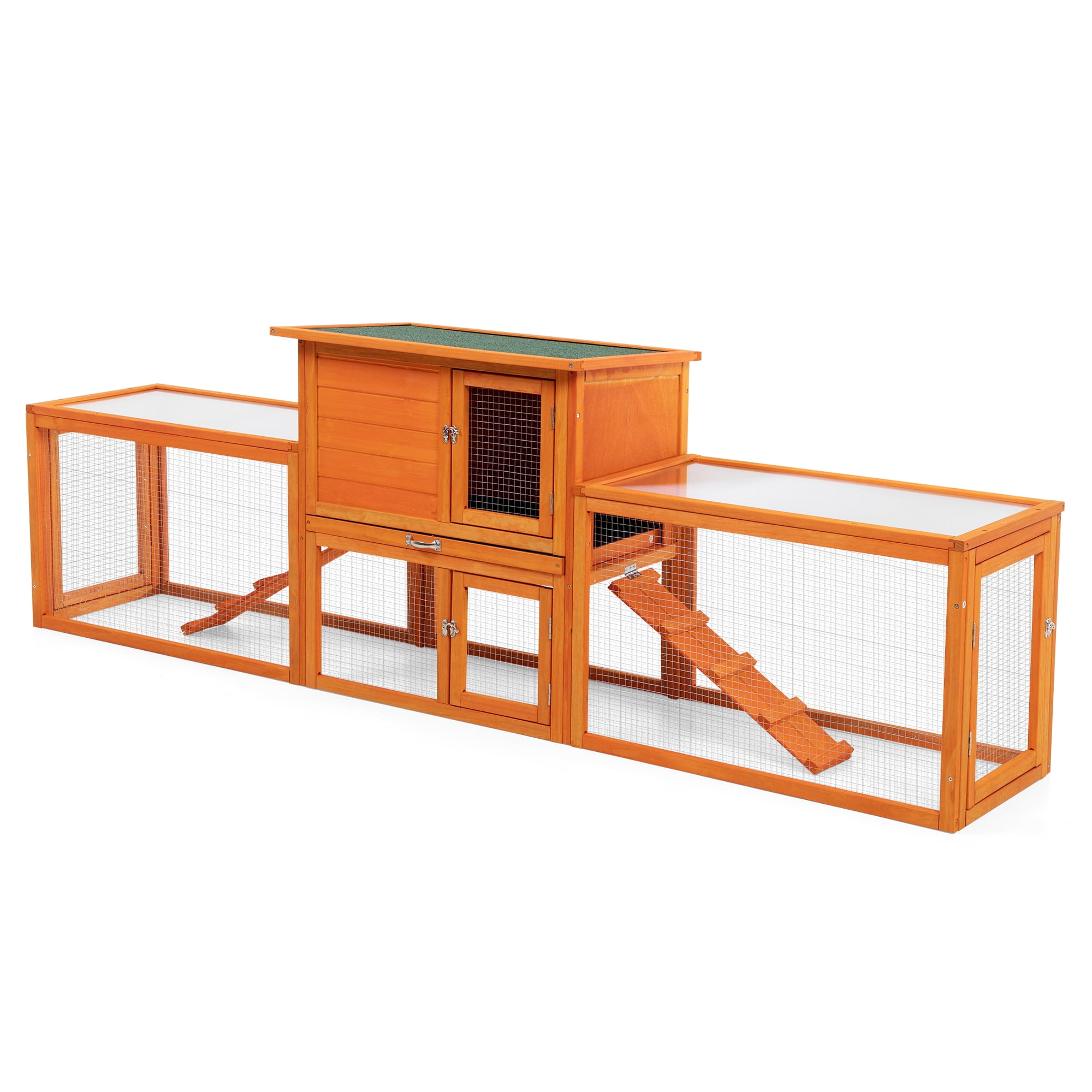 Large wooden rabbit hutch for Guinea pigs Small kennel with pallet run indoor and outdoor Orange