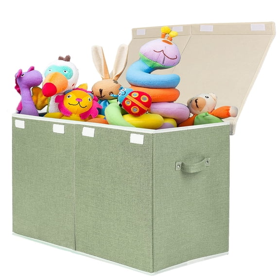 LargeBox Storage with Lid, Collapsible Sturdy  Chest Storage 25"x 13" x 16" (Linen Gray)