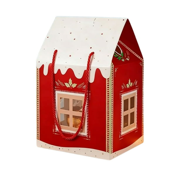 LargeEnchanted Christmas Wonderland Cottage Gift Boxes 7.09x14.96 Inches House Shaped Christmas Boxes with Handle, Real Estates Agent Gift Bag Christmas Paper Candy Packaging Box