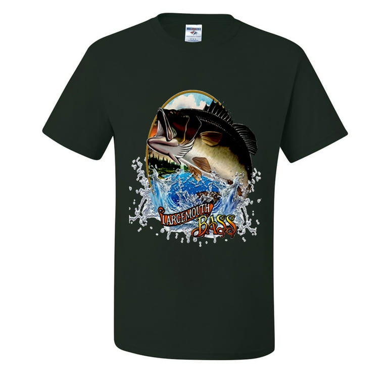 LargeMouth Bass Fish Fishling Lovers Mens T-shirts , Forest Green