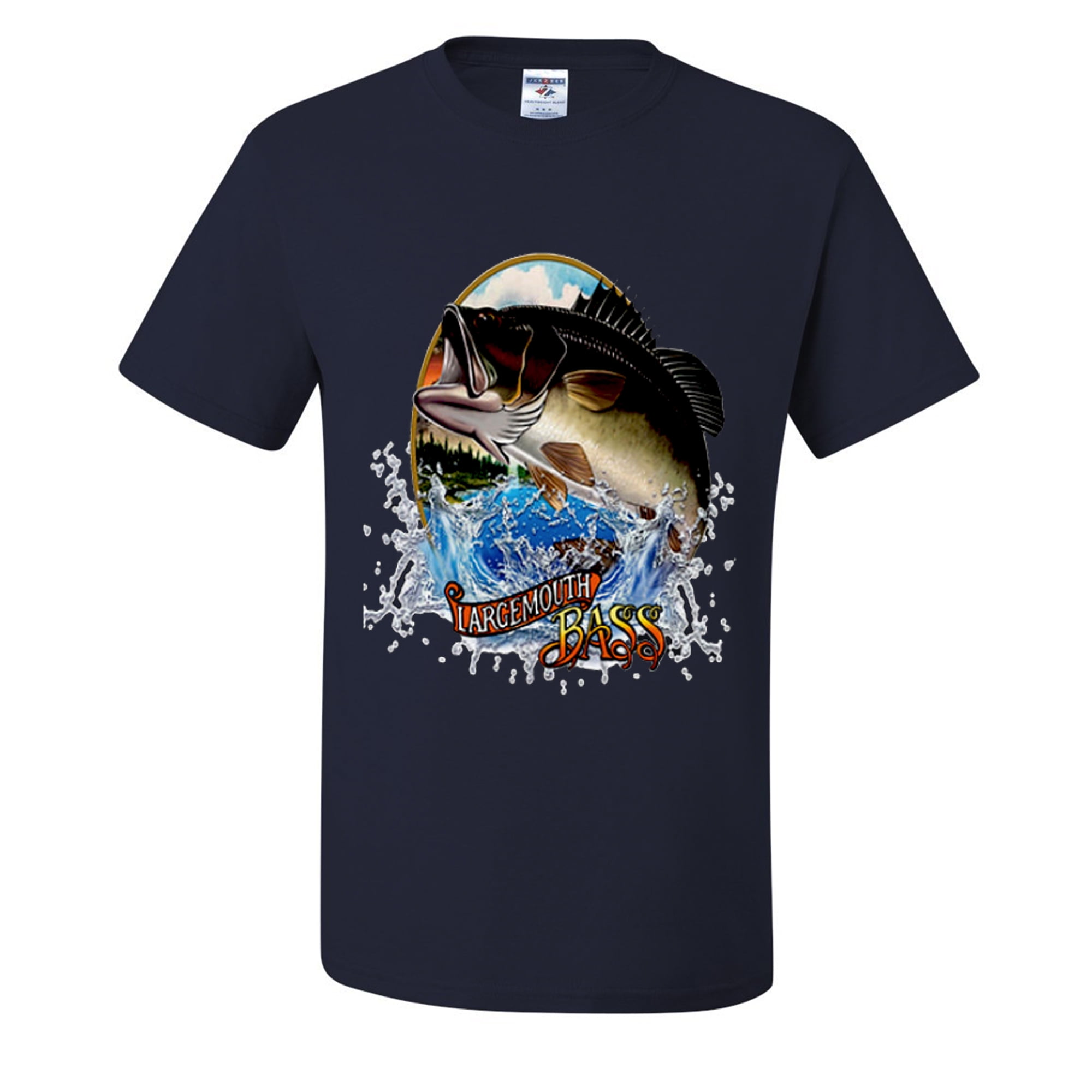LargeMouth Bass Fish Fishling Lovers Mens T-shirts , Navy Blue, Large
