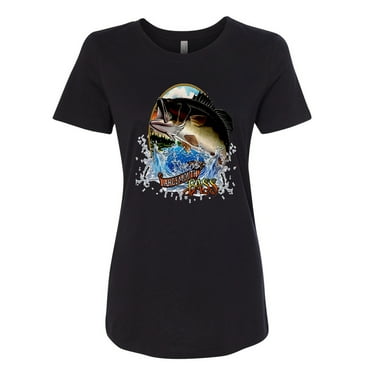 LargeMouth Bass Fish Fishling Lovers Womens T-shirts Fit, Black, Small