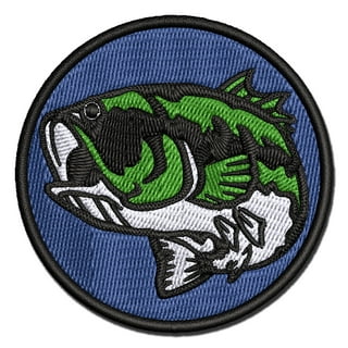 Large Mouth Green Fish Embroidered Patch Aquatic Bass Iron On