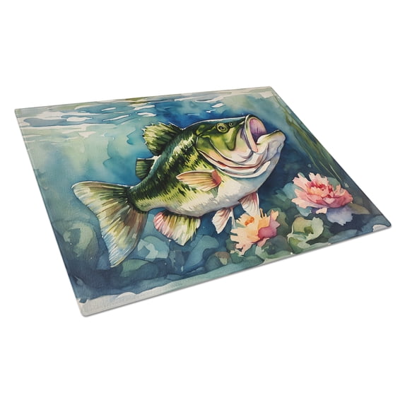 Largemouth Bass Glass Cutting Board Large 12 in x 15 in
