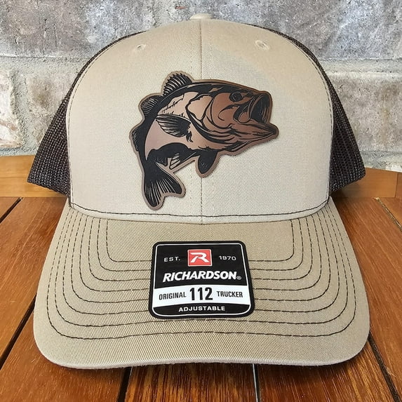 Largemouth Bass Leather Patch Trucker Hat, Fishing Hat Design, Richardson 112, Funny Dad Gift Husband Gift, Sportsman Gift, Laser Engraved
