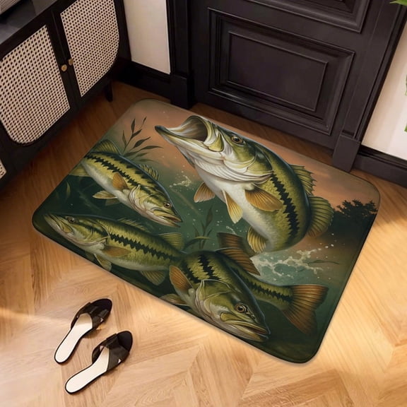 Largemouth Bass Themed Bathroom Mat, Fashionable Novelty Bath Mat Floor Mat Floor Rug, Non-Slip Decorative Bath Mat Front Door Mat Floor Rug for Bathroom Front Door Kitchen Entryway Bedroom