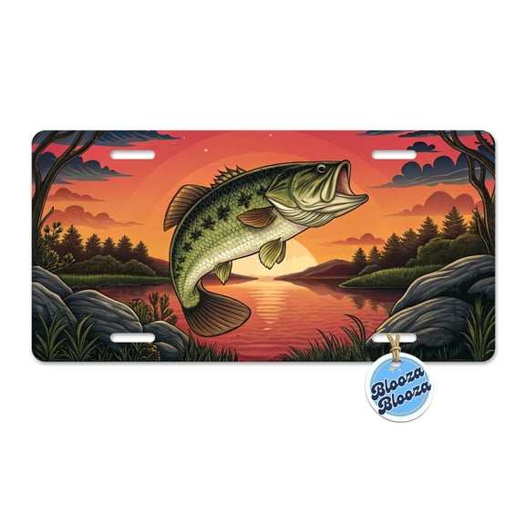 Largemouth Bass Trophy Fishing Sunset Metal Novelty License Plate