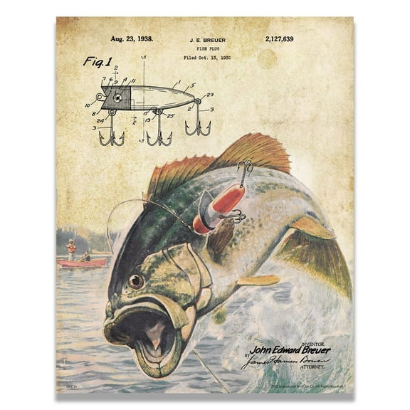 Largemouth Bass Vintage Rustic Fishing Wall Decor Art Poster Print Lake House Fish Decorations for Bar Man Cave Cabin Fishing Gifts for Men Boys and Fisherman