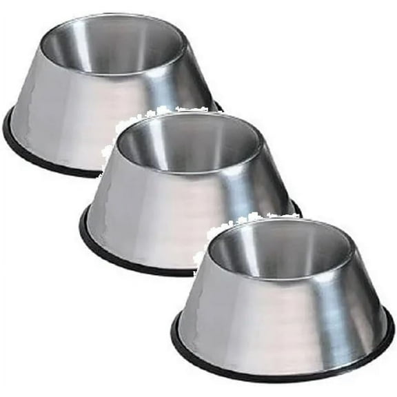 Larger Breed Only Long Ear Dog Bowl Dish 32oz. Keeps Canine Ears Dry and Clean Stainless Steel Non-Skid (3 Dishes)