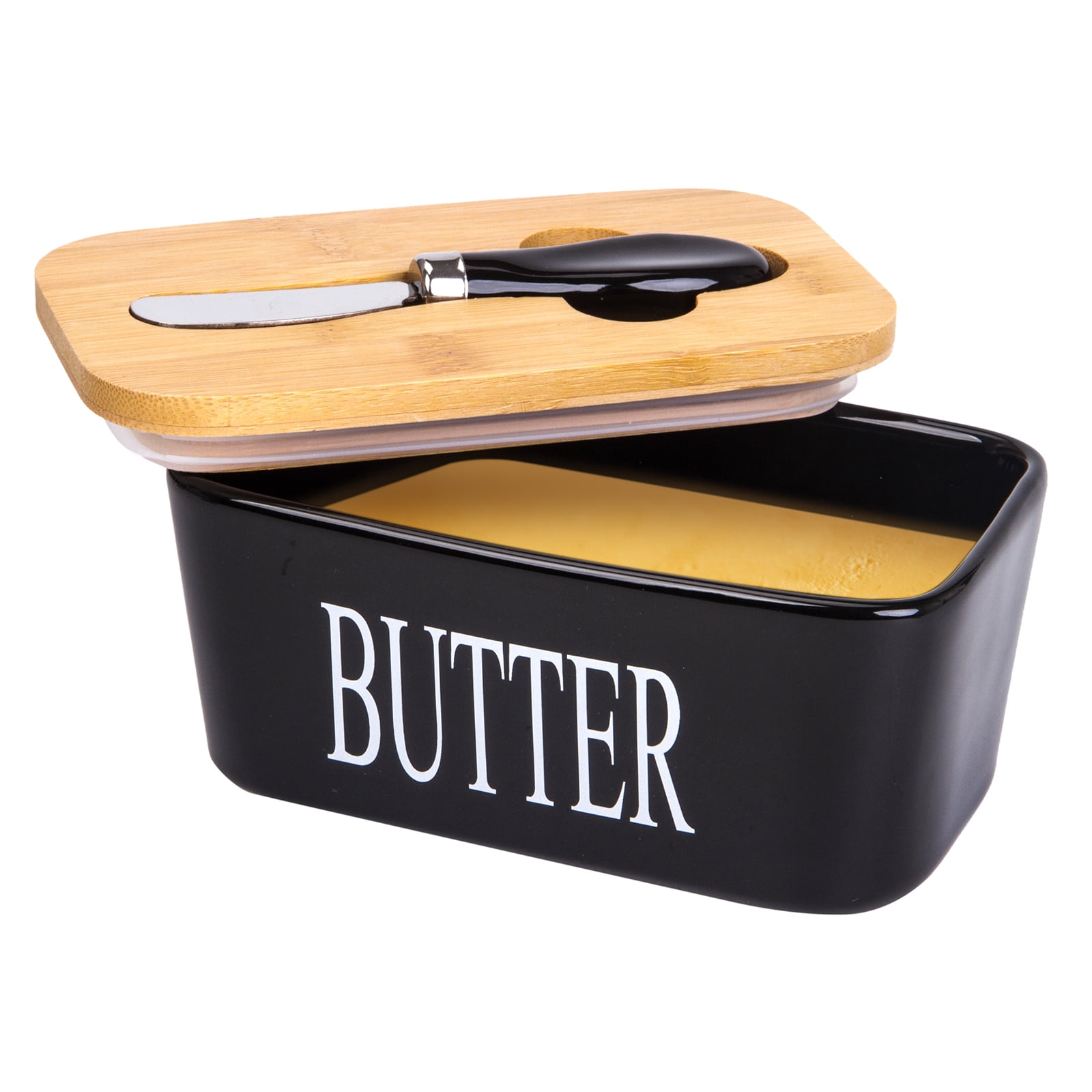 Ceramics Butter Dish with Lid and Knife Large Countertop Container