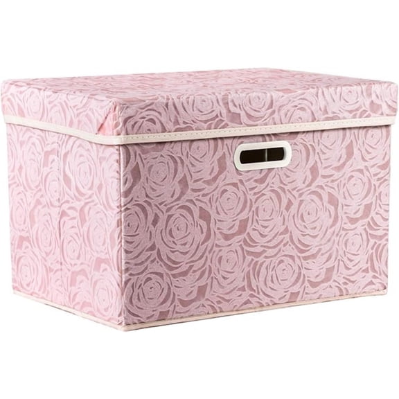 Larger Collapsible Storage Bin with Lid [1-Pack] Fabric D rative Storage Box Cube Organizer Container Baskes with Handles Divider for Bedroom Closet Living Room Pink 17.7x11.8x11.8 Inch