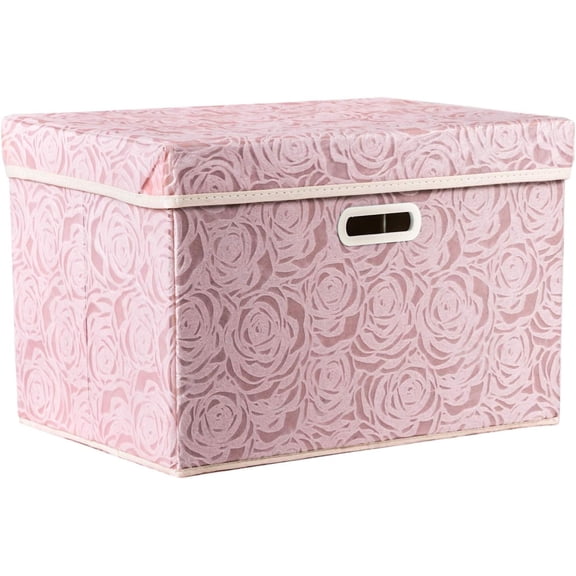 Larger Collapsible Storage Bin with Lid [1-Pack] Fabric Decorative Storage Box Cube Organizer Container Baskets with Handles Divider for Bedroom Closet Living Room Pink 17.7 x 11.8 x 11.8 Inch
