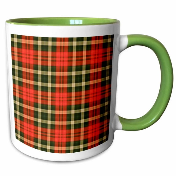 3drose, Larger Country Red N Green Plaid, 11oz Two-tone Green Mug