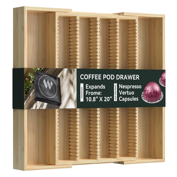 Larger Expandable Organizer Holder For Counter Drawer Insert - Compatible With Vertuo Capsules Tea Bags Storage (natural) 10.8" -19"w X15.67"dx1.9"h