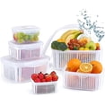 thumbnail image 1 of Larger Fruit Vegetable Produce Storage Saver Containers with Lid & Colander 5 Packs BPA-Free Plastic Fresh Keeper Set | Refrigerator Fridge Organizer | for Salad Berry Lettuce Food Celery, 1 of 7