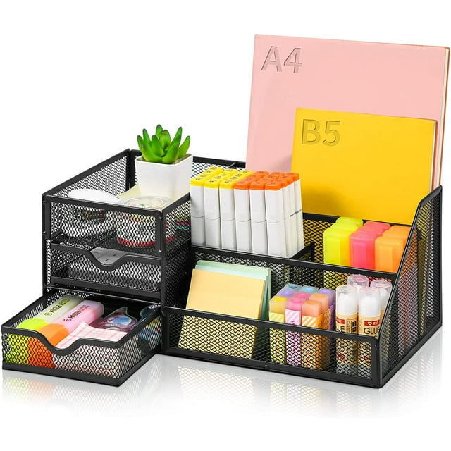 Larger Mesh Desk Organizer with Drawers, Multifunctional Desk ...