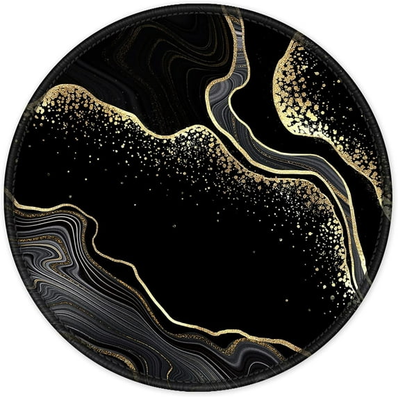 Larger Mouse Pad with Stitched Edge Premium-Textured Mouse Mat Waterproof Non-Slip Rubber Base Round Mousepad for Laptop PC Office 8.7×8.7×0.12 inches, Black Gold Marbling