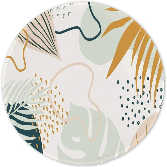 Larger Mouse Pad with Stitched Edge Premium-Textured Mouse Mat Waterproof Non-Slip Rubber Base Round Mousepad for Laptop PC Office 8.7×8.7×0.12 inches, Tropical Plants