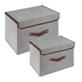 thumbnail image 1 of Larger Foldable Storage Cubes [2-Pack] Linen Fabric Collapsible Storage Cube Bin, Linen Closet Organizer Baskets with Lid, Handles for Toys  Home, Nursery, Closet - (Grey, 15in&10in), 1 of 9
