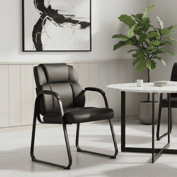 Larger Waiting Room Chairs, 1 PCS Leather Office Reception Guest Chair with Padded Arms for Home Office, Conference, Lobby, Medical Clinic Elderly Student