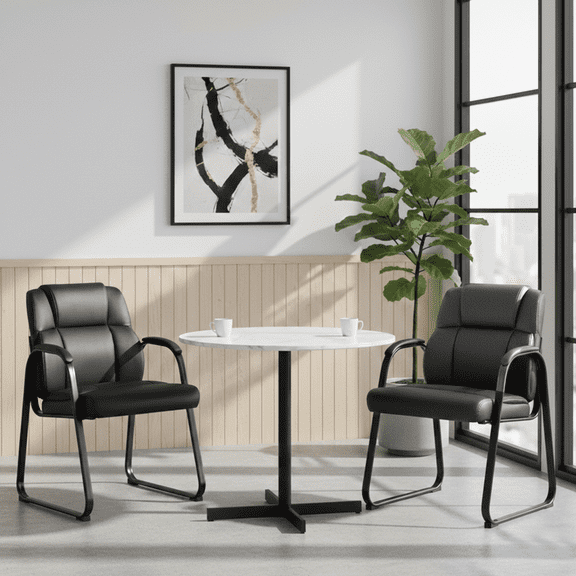 Larger Waiting Room Chairs, Set of 2 Leather Office Reception Guest Chair with Padded Arms for Home Office, Conference, Lobby, Medical Clinic Elderly Student