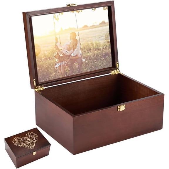 Wooden Memory Keepsake Box with Hinged Lid and 8x10 Photo Frame Inside Brown 5.3" x 8.6" x 11.7"