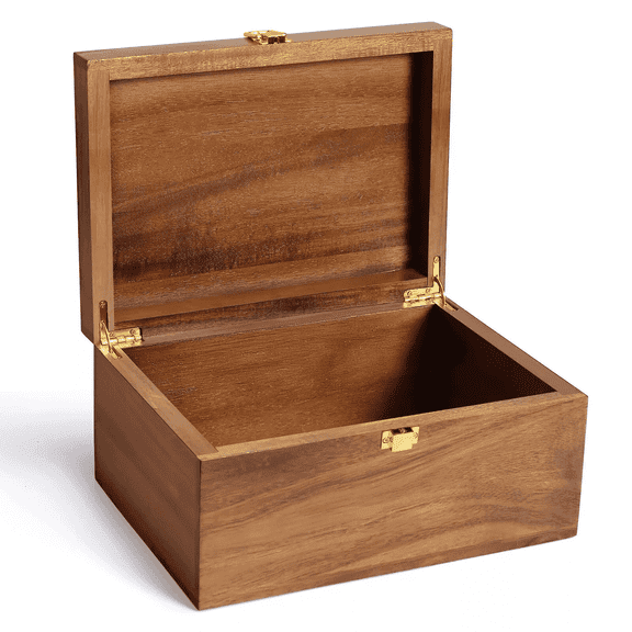 Larger Wooden Memory Keepsake Boxes with Hinged Lids - Decorative Storage Box with a Hinge Lids for Picture Letter Time Capsule - 4"7"10.6"- Acacia