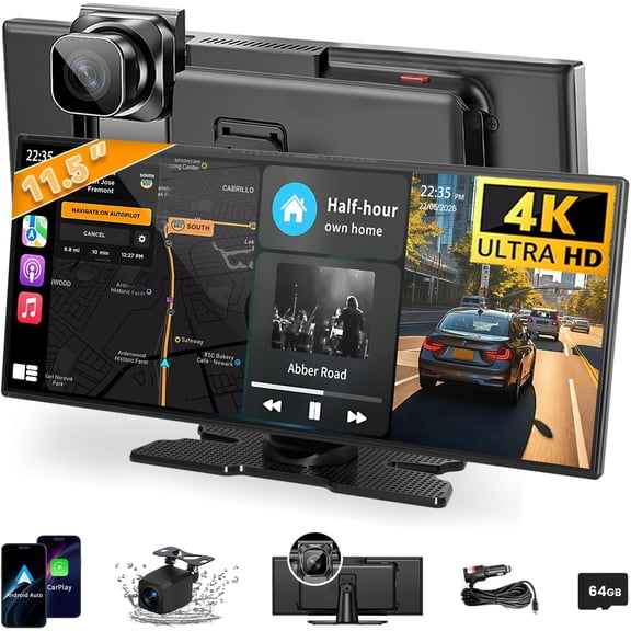 Largest 11.5 inch   Screen for , A-pple  &   Touchscreen with 4K Dash Cam/1080P Backup Camera/Navigation//Voice Control/FM/Mirror Link,for