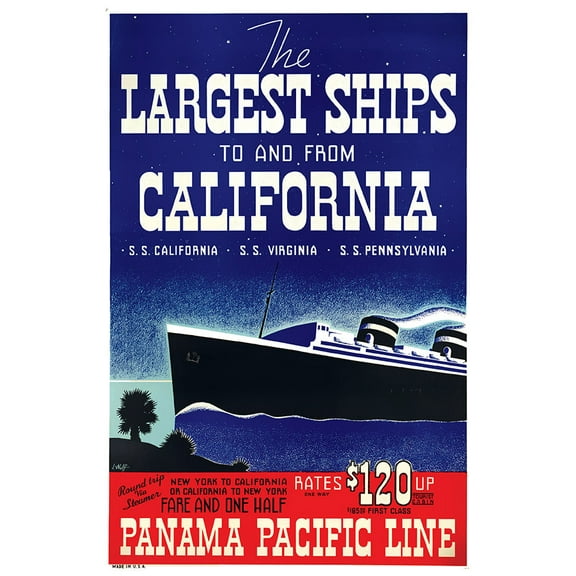 Largest Ships - Panama Pacific Line- Vintage Travel Poster (24x36Inches)